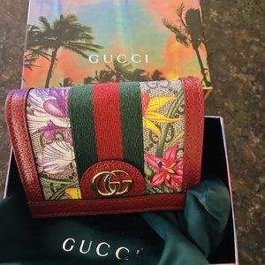 New in Box! Red Beige Ophidia Web Small Gg Supreme Card Holder Case Wallet